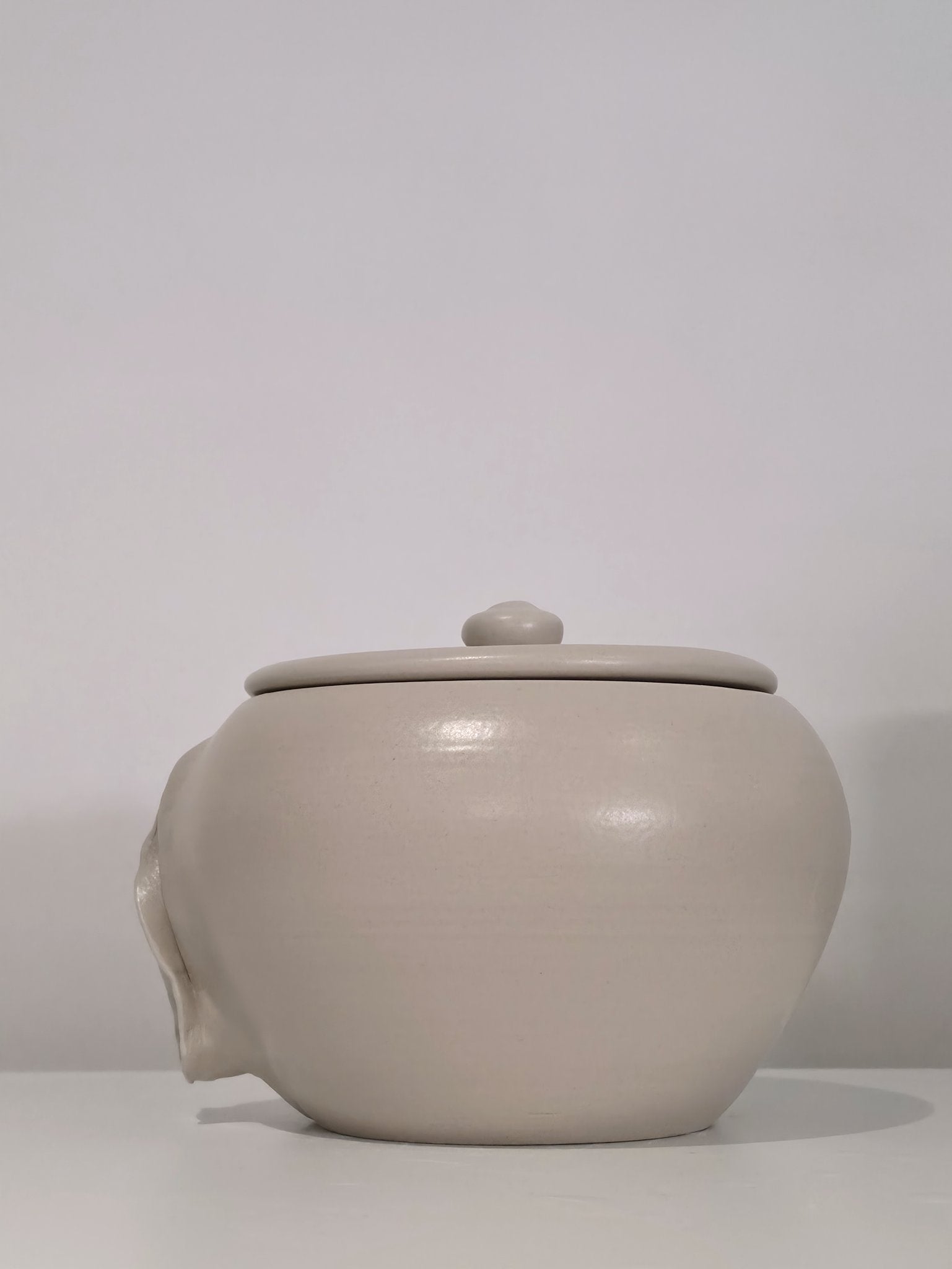 Common Genetics, a wide lidded jar, right side view