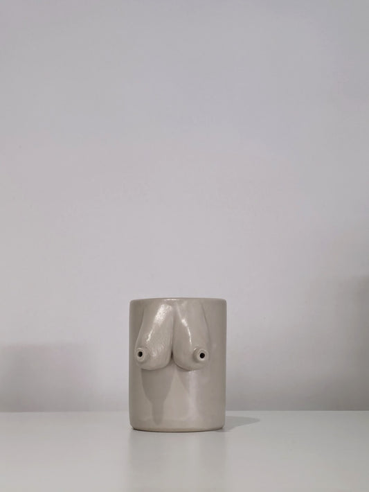 The Titty Can, handmade ceramic can, front view